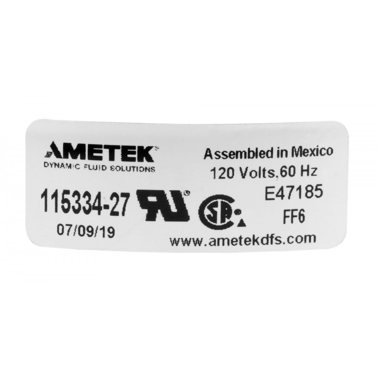 Tangential Vacuum Motor - 7.2" dia - 2 Fans - 120 V - 13 A - 1444 W - 384 Airwatts - 110" Water Lift - 102.7 CFM - Lamb / Ametek 040023