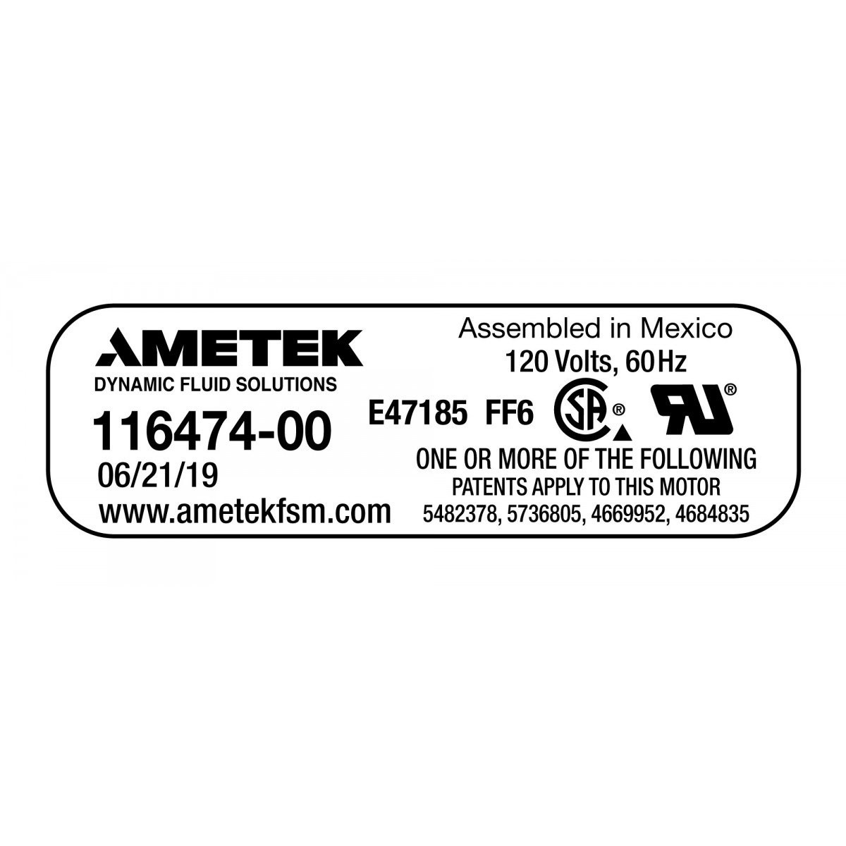 Tangential Vacuum Motor - 5.7" dia - 2 Fans - 120 V - 9.9 A - 1157 W - 300 Airwatts - 92.5" Water Lift - 97.4 CFM - Lamb / Ametek 116474-00 (S)