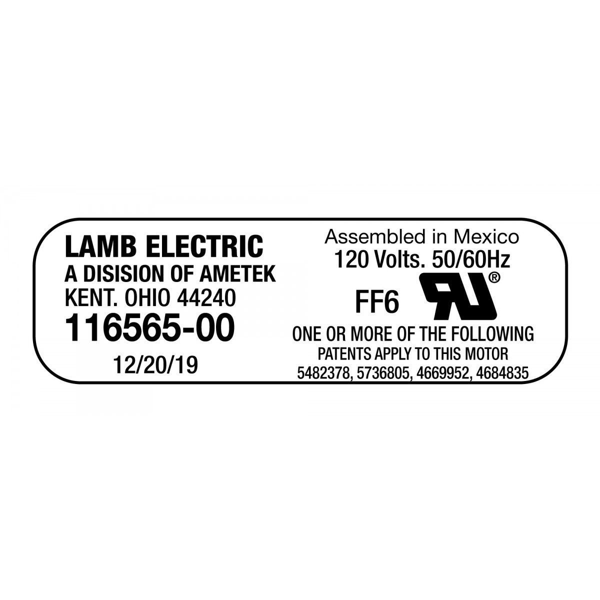 Tangential Vacuum Motor - 5.7" dia - 3 Fans - 120 V - 10.7 A - 1258 W - 368 Airwatts - 117.4" Water Lift - 99 CFM -Lamb / Ametek 116565-00